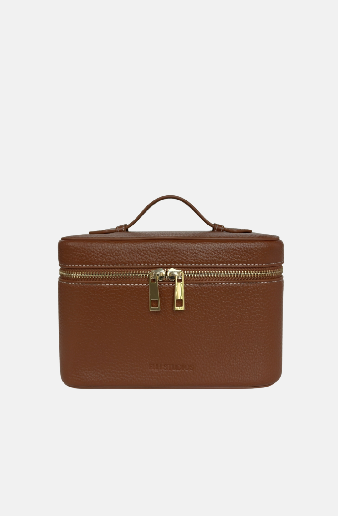 Warm brown mini vanity case with structured design for makeup and travel essentials