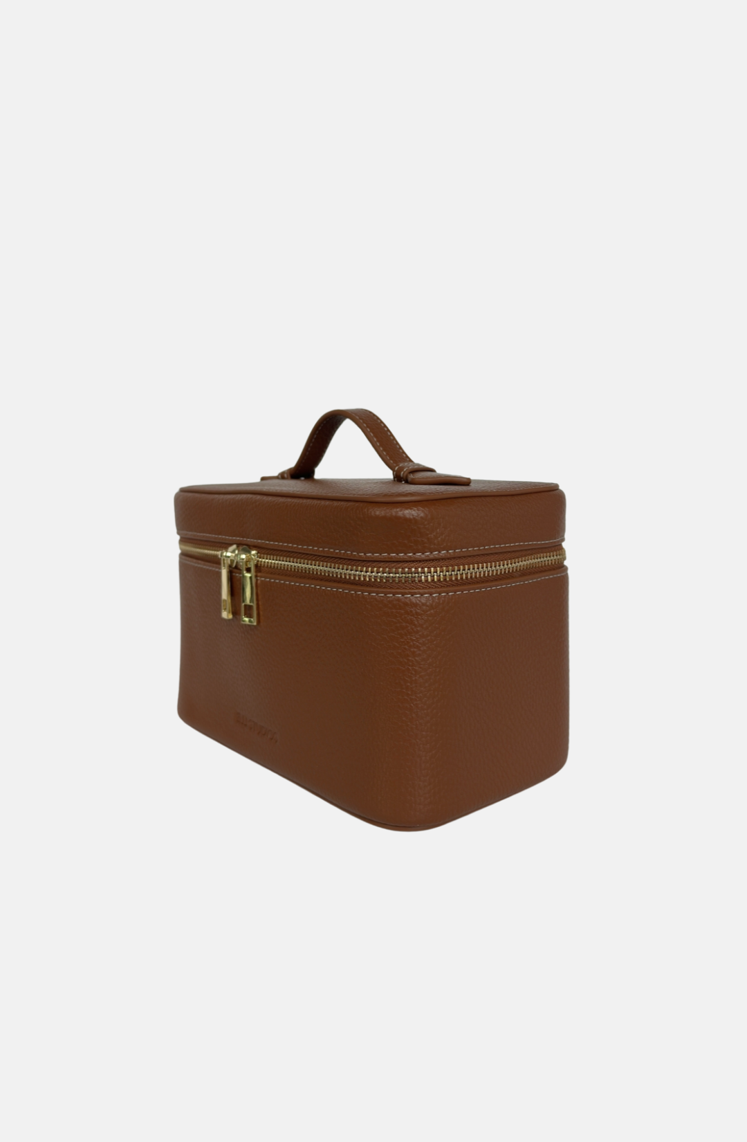 Brown compact makeup bag with zipper, mini vanity case for everyday use