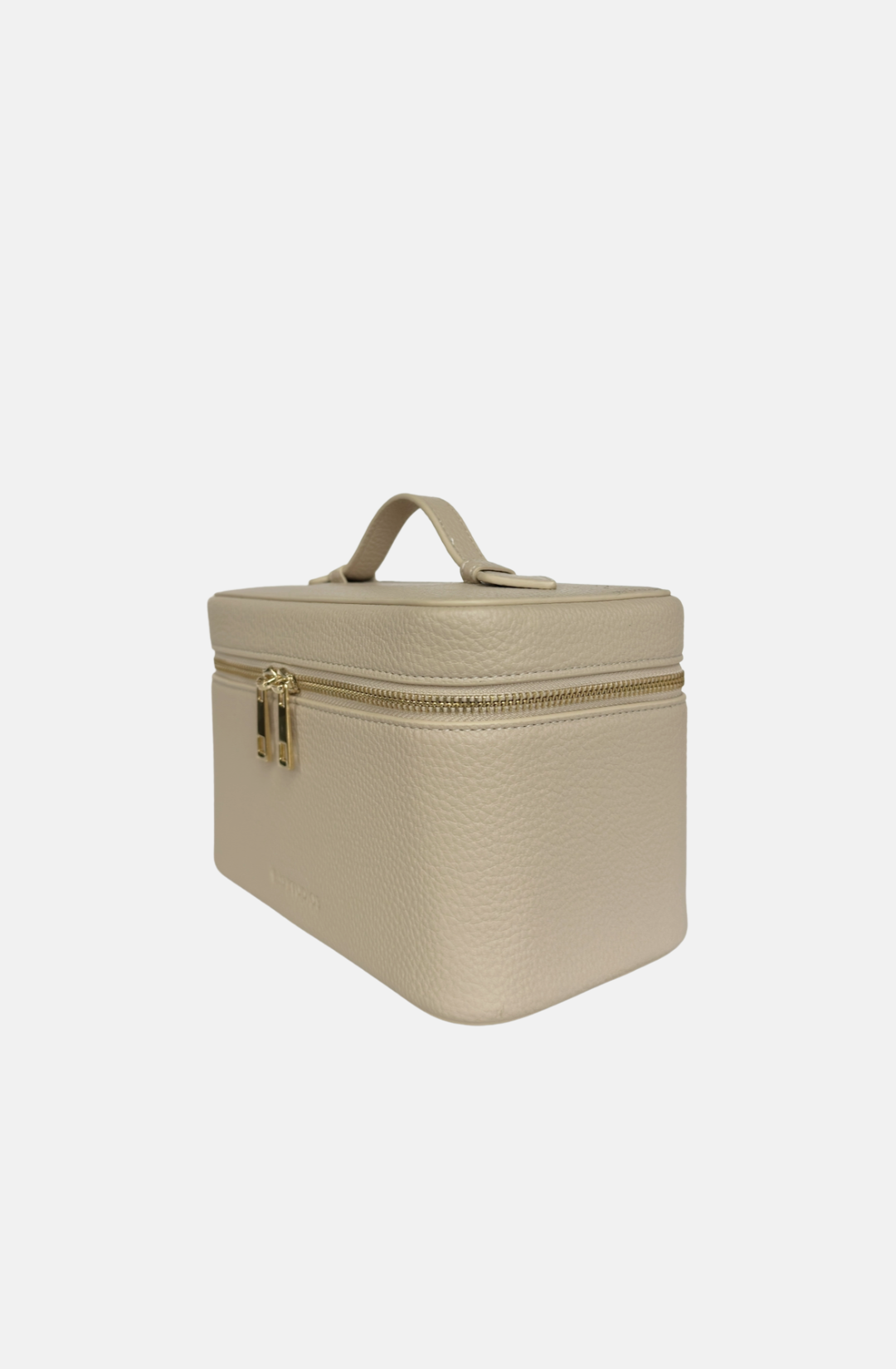 Cream compact makeup bag with zipper, ideal for travel and organization