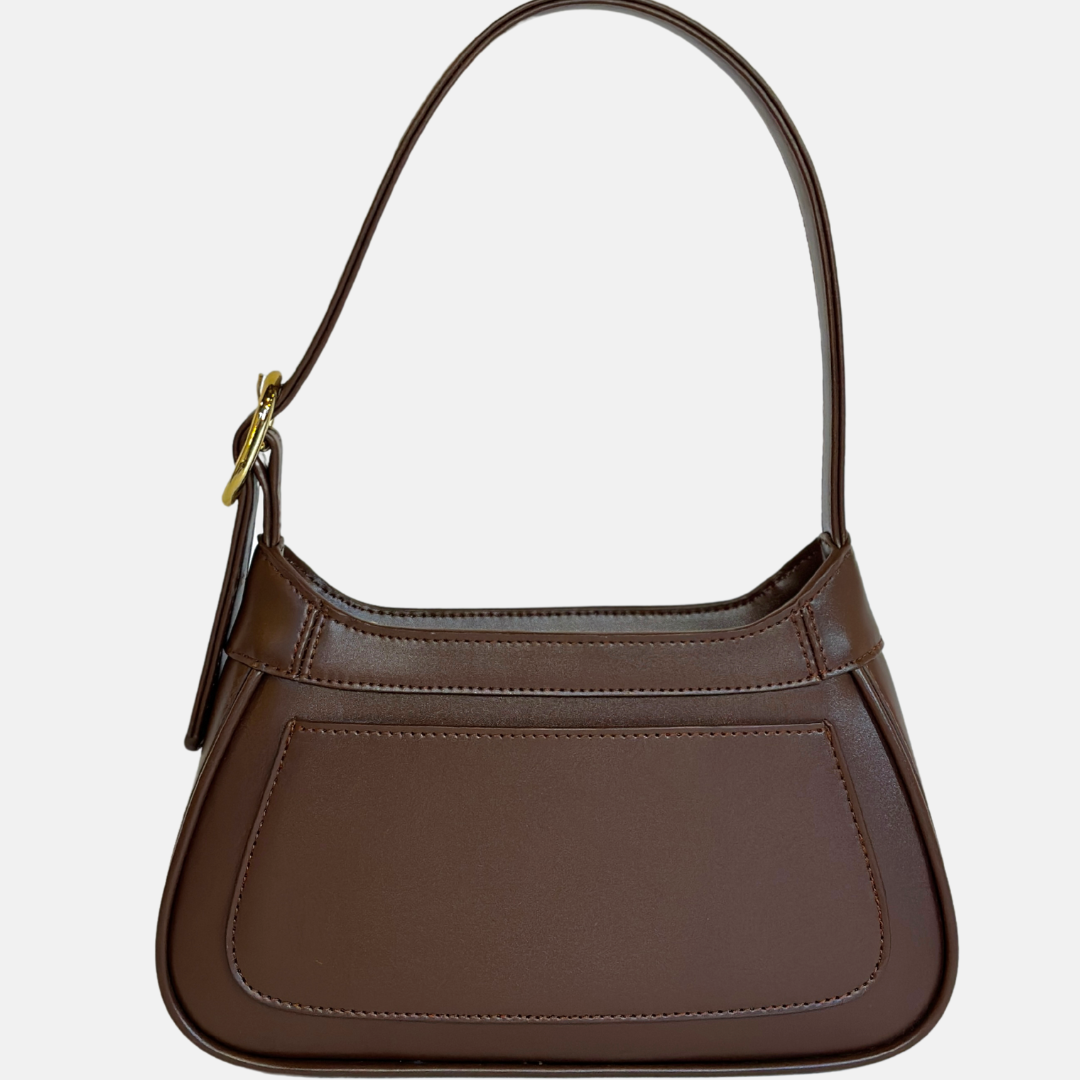 sophie bag mocha. dark brown shoulder bag. structured dark brown shoulder bag with gold hardware, designed for everyday wear