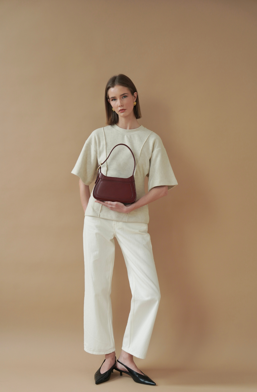 minimalist cherry red shoulder bag with clean lines, perfect for everyday styling